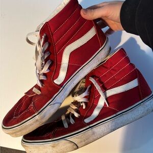 Vans Red and White High-Top Sneakers